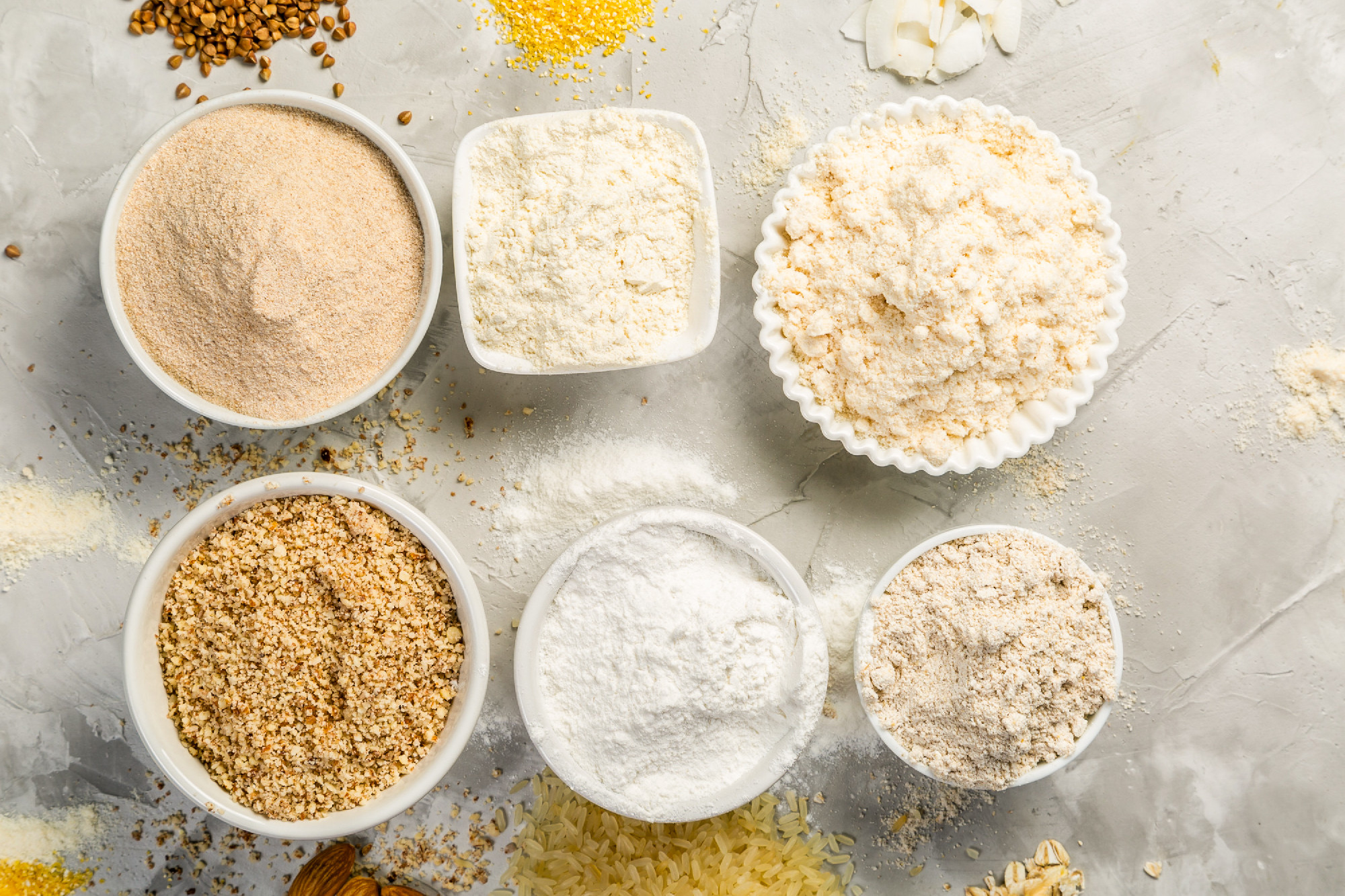 Gluten free concept - selection of alternative flours and ingred