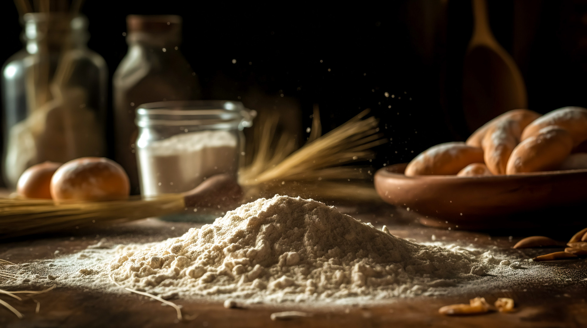 Dough on the kitchen table close-up, generative AI.