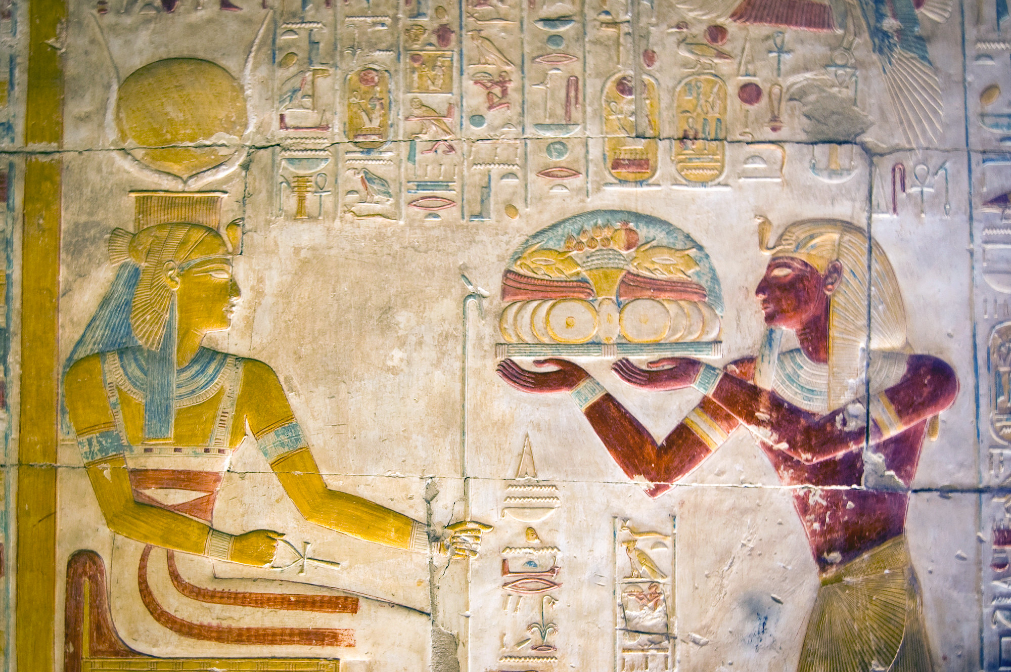 Seti offering food to the goddess Hathor