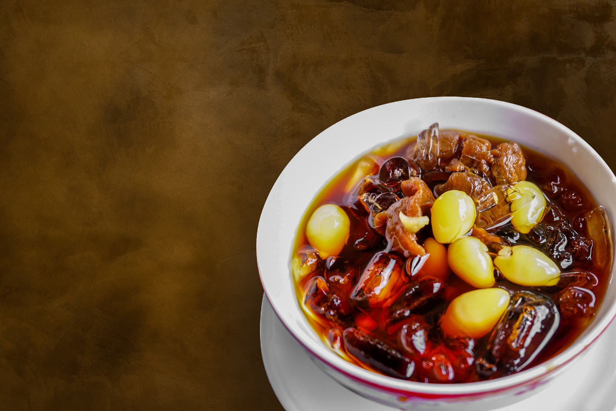 Sweet dessert made of herbs with ice,ching po leung gruel or wat