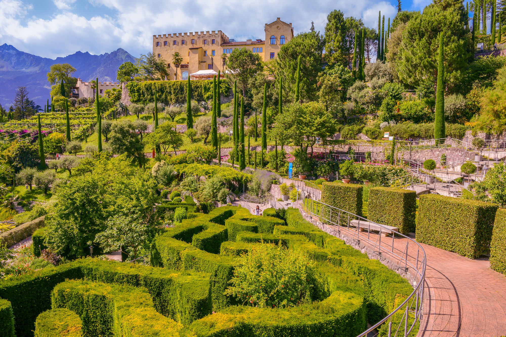 Meran, Italy - 22 June 2018: Botanic garden of Trauttmansdorff C