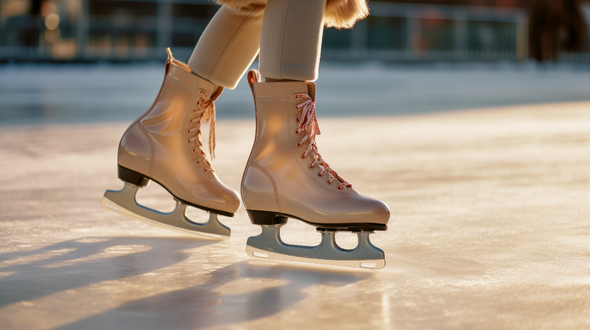 girl figure skating in the sports arena. skates close up
