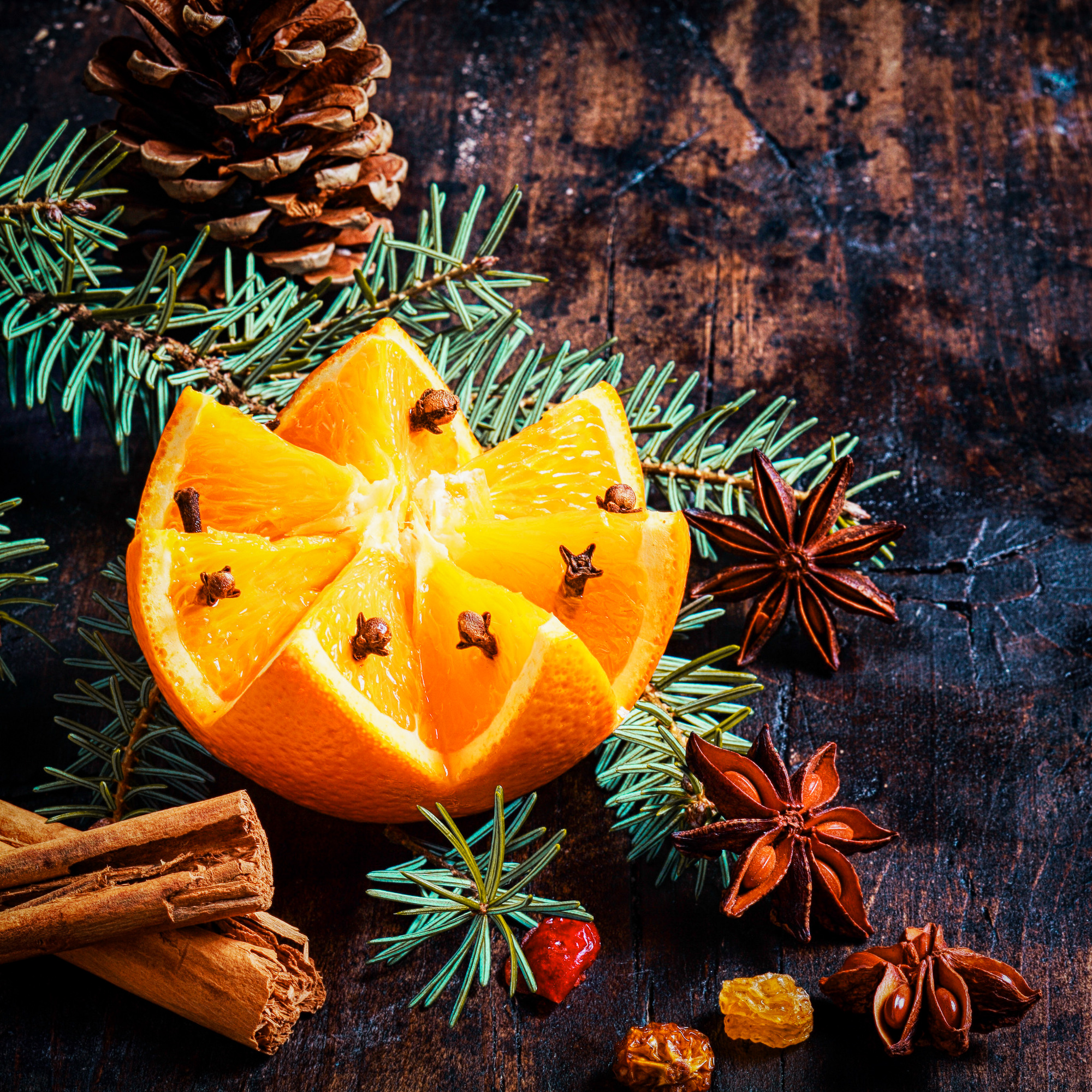 Christmas fruit and spice background