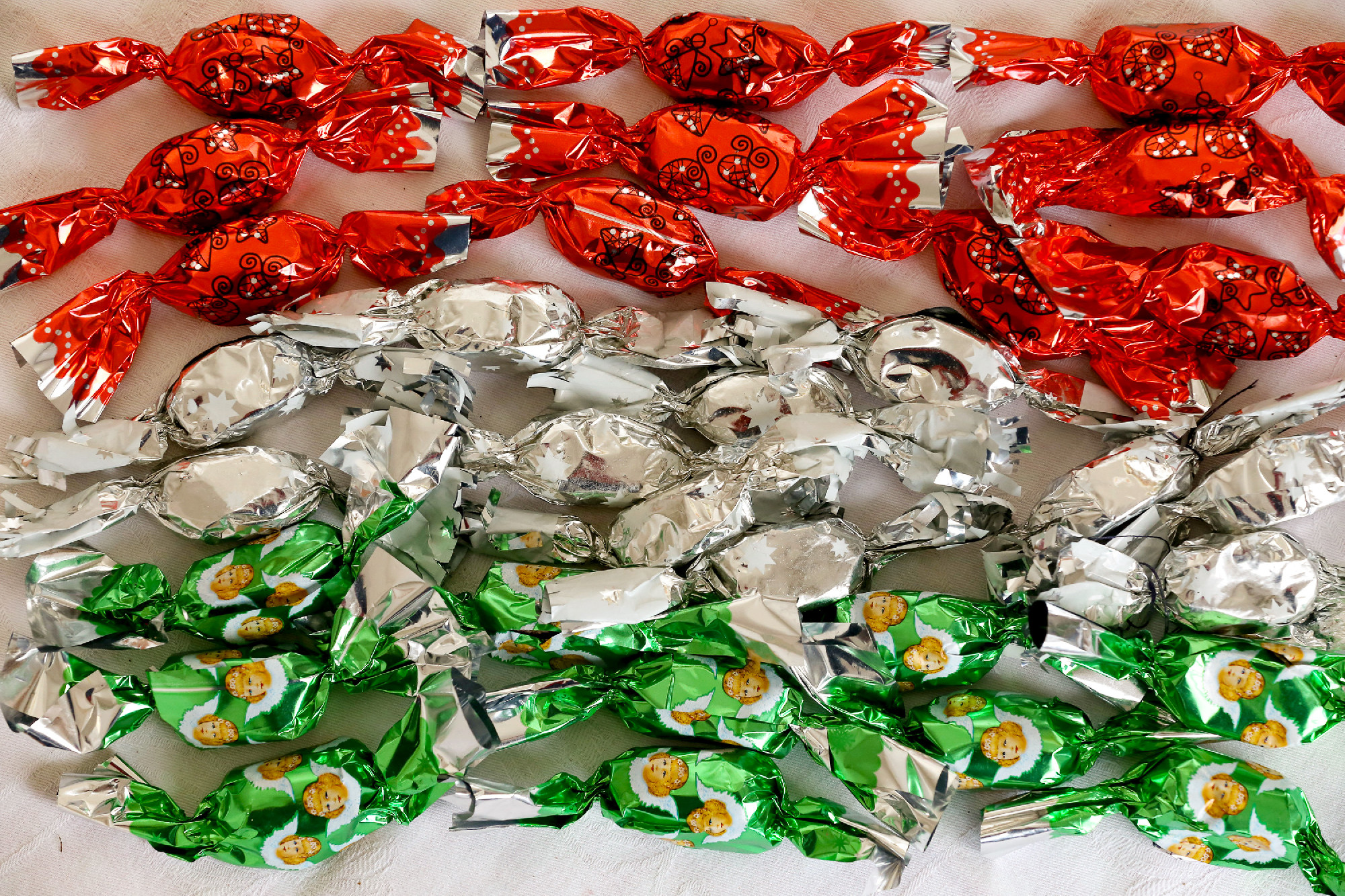 Christmas sweetness fondant in colorful metal wrapping in hungar