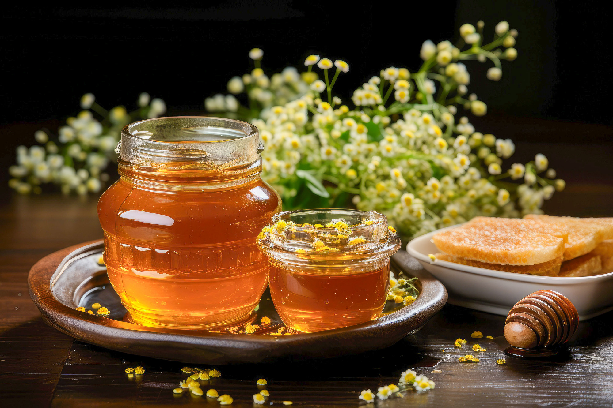 Honey in a glass bowl. Generative AI