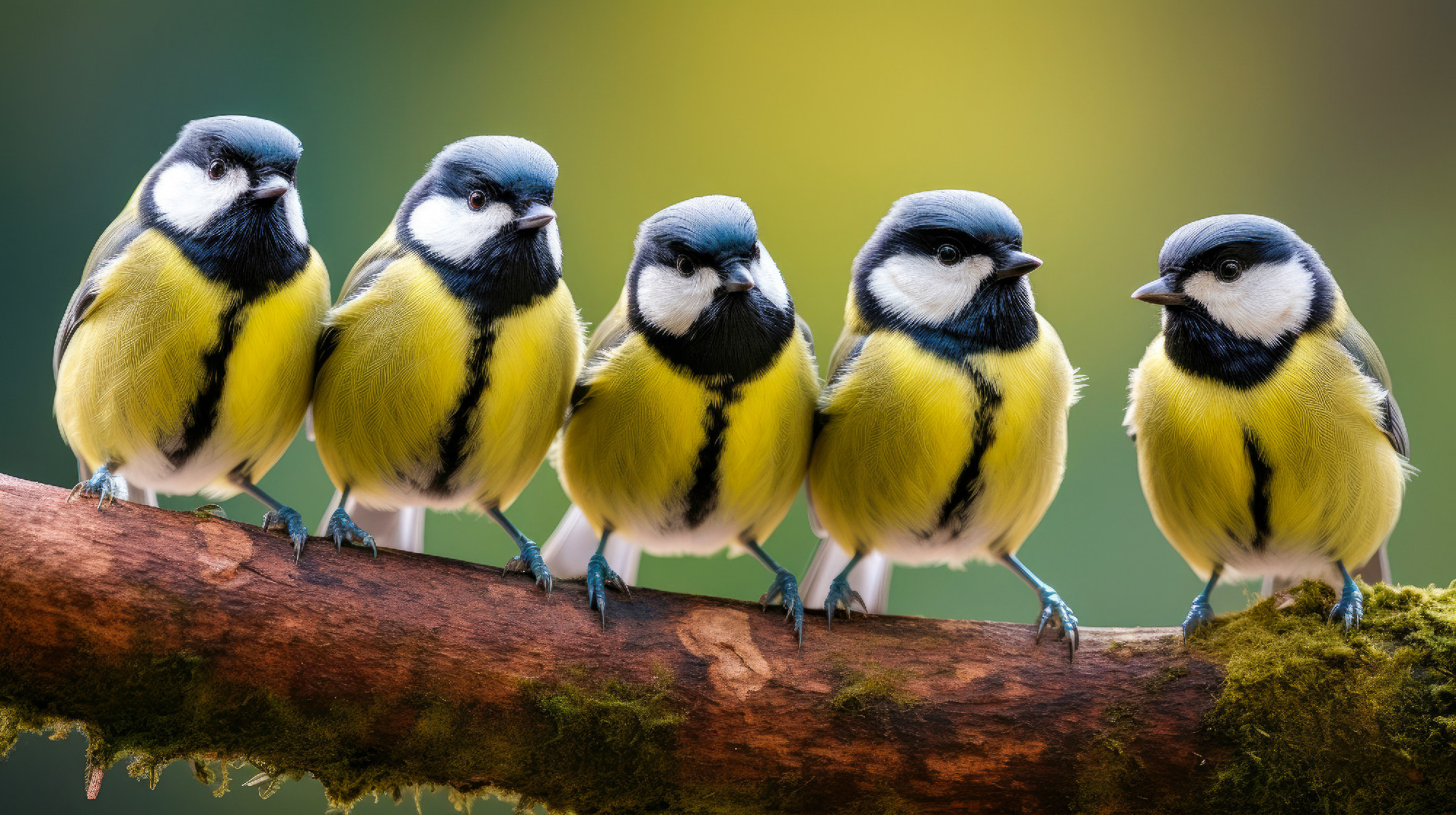 Group of great tit birds closeup