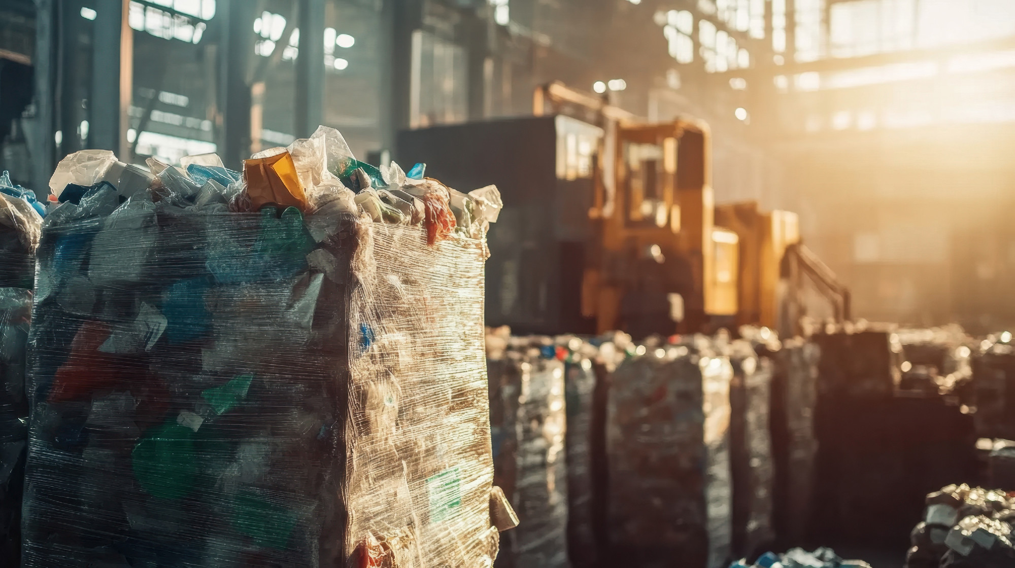 Industrial Recycling Facility with Baled Plastic Waste and Heavy