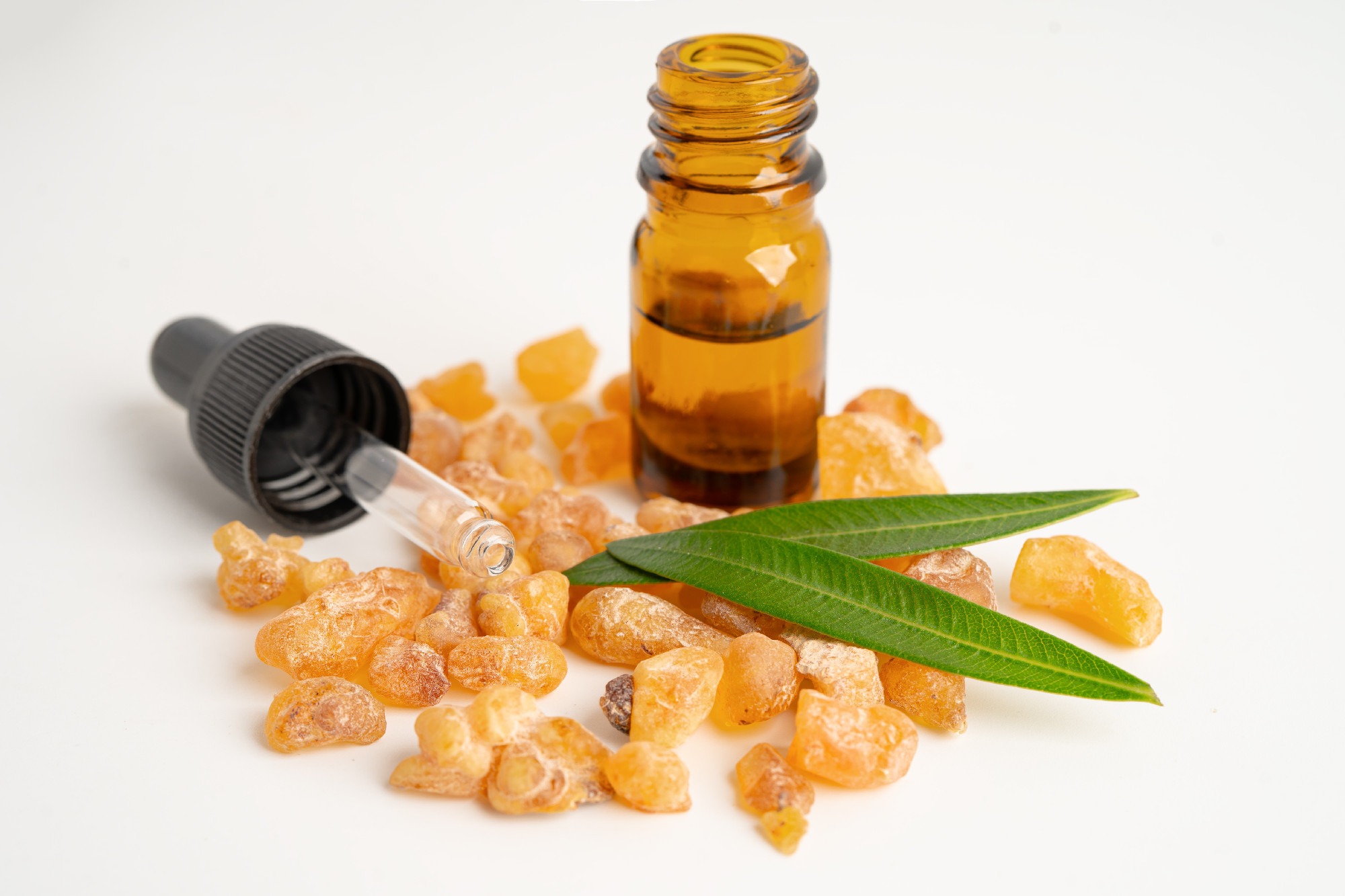 Frankincense or olibanum aromatic resin isolated on white backgr