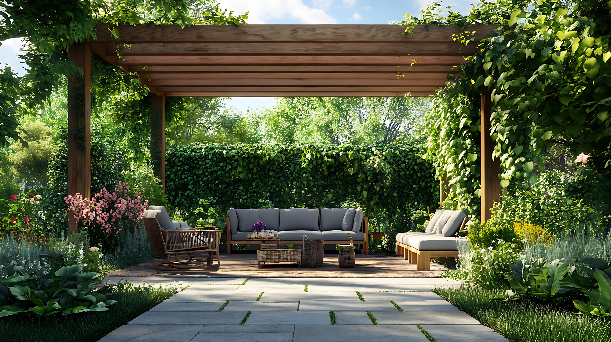 Relaxing pergola retreat outdoor living and greenery interior design