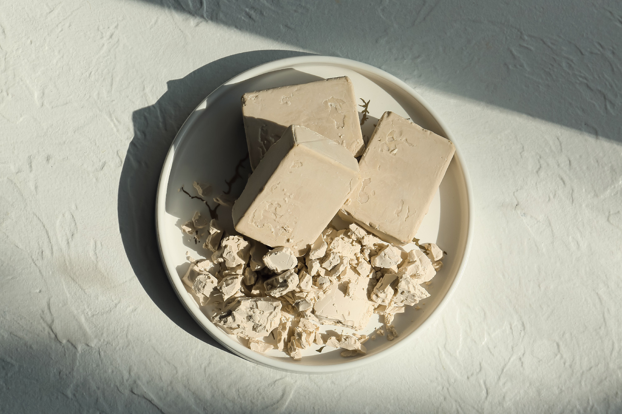 Plate with fresh yeast on light background�