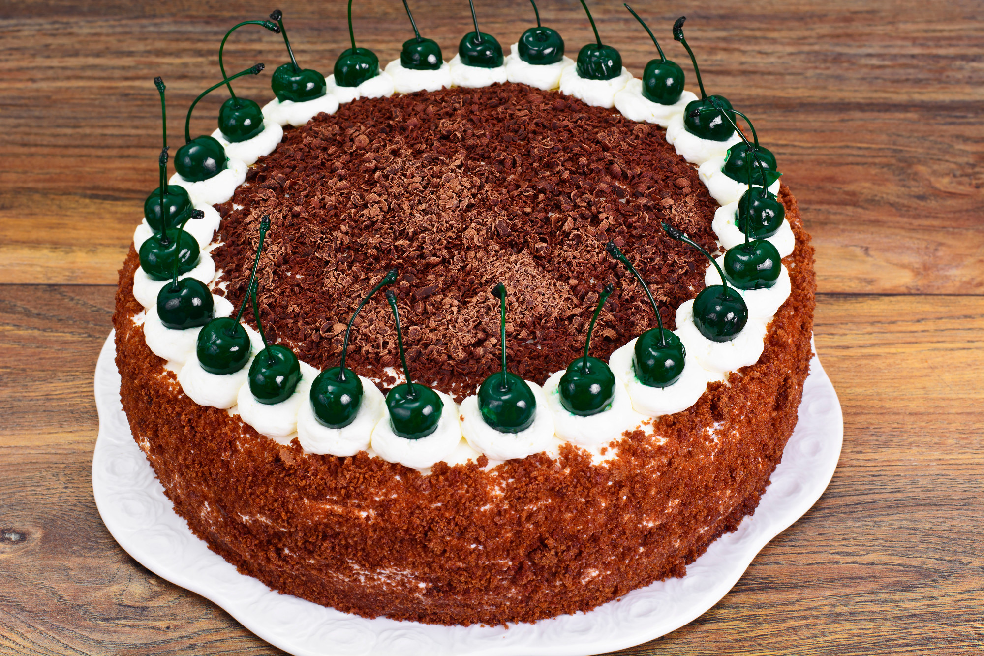 Schwarzwald Cake, Whipped Cream, Black and White Chocolate, Deco