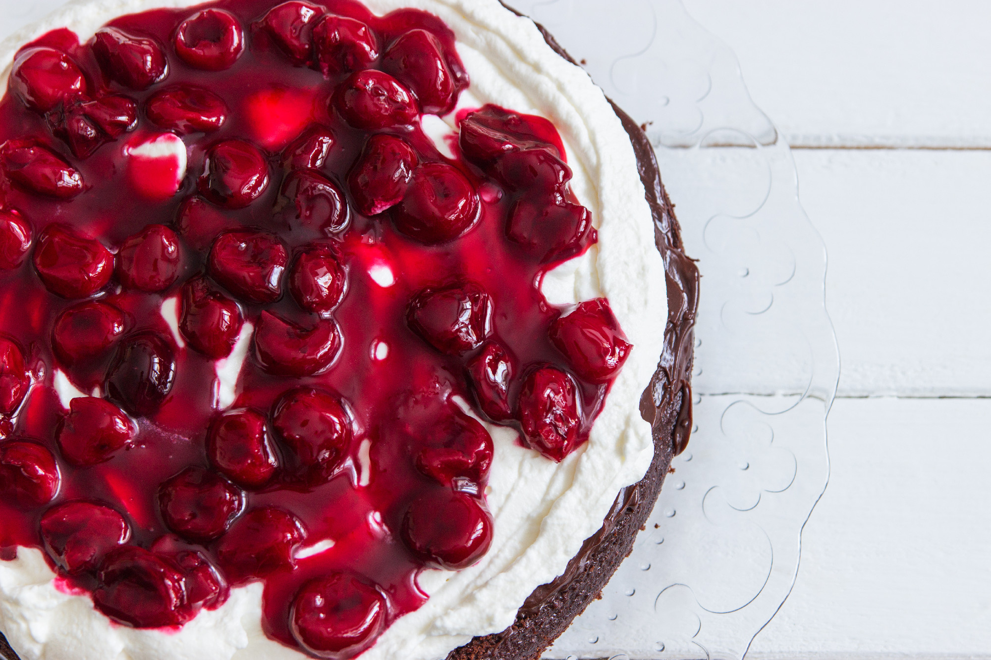 Preparing black forest cake.
