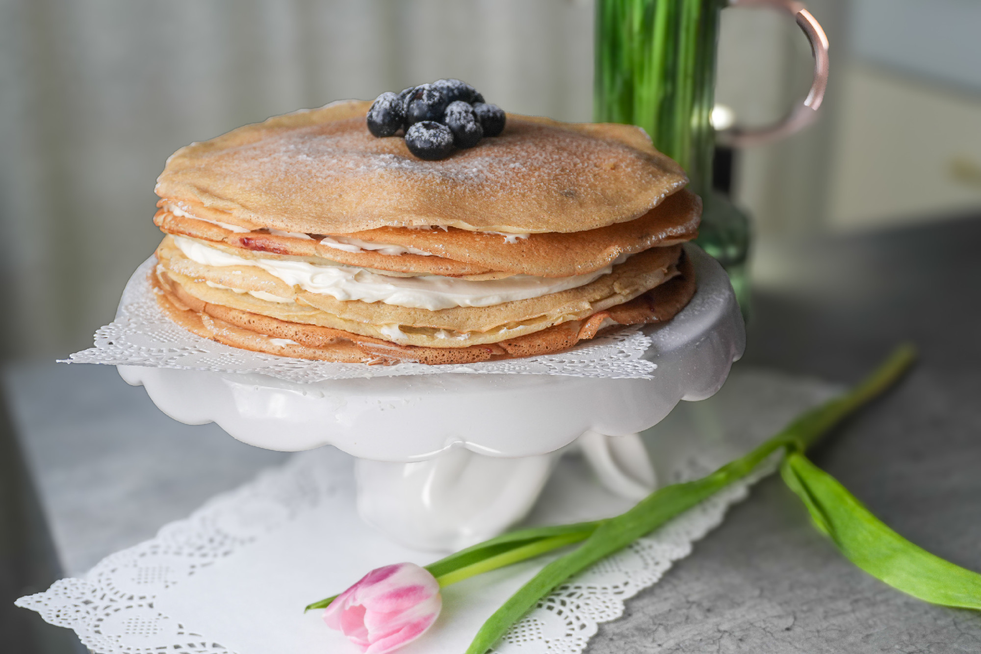 Áfonyás, mascarponekrémes palacsintatorta