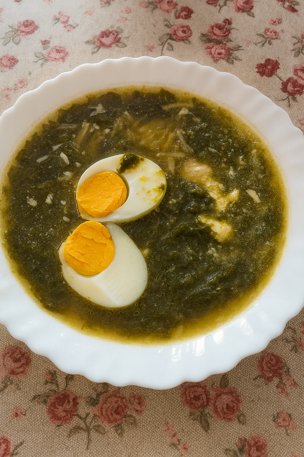 Sóskaleves főtt tojással, füstölt sajttal