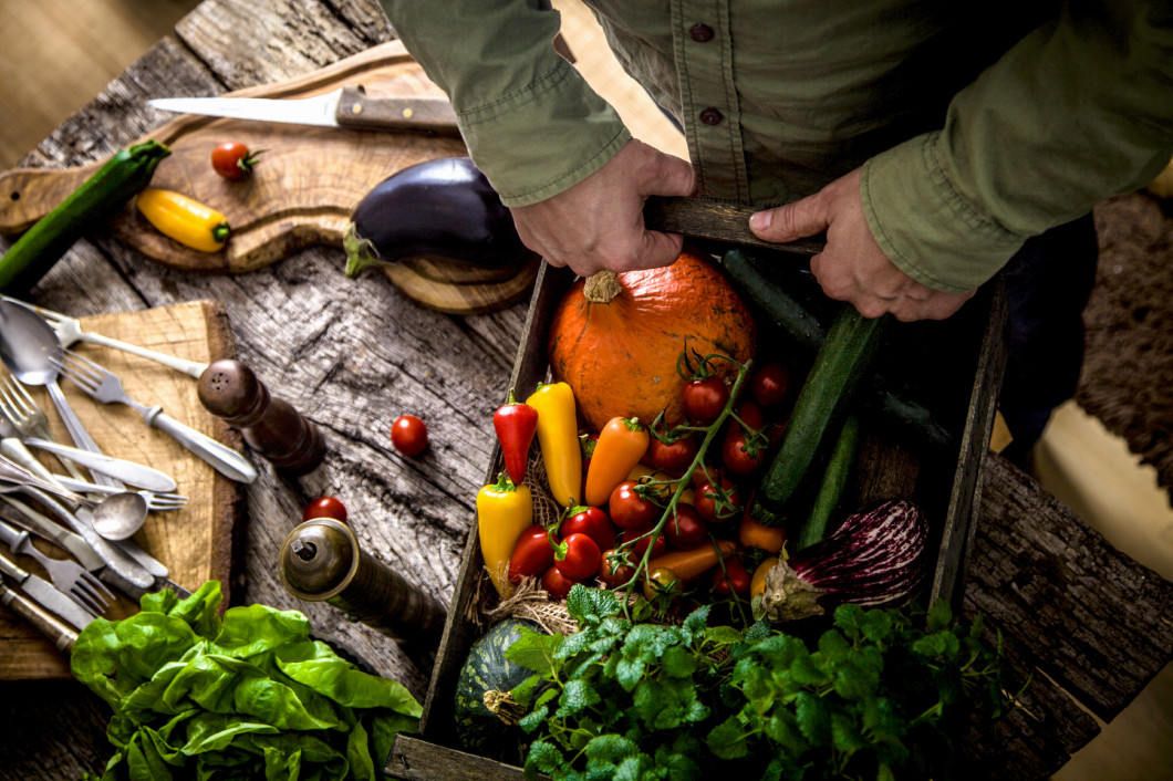 Organic vegetables on wood