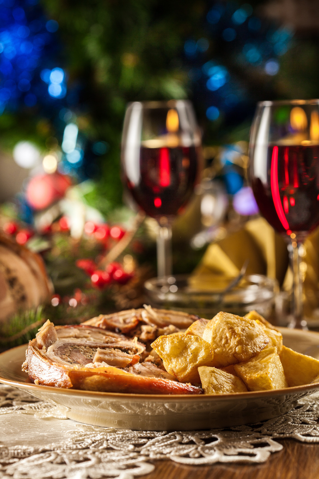 Traditional italian porchetta on festive table