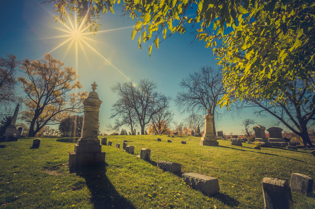 Old cemetery - vintage look with sun light