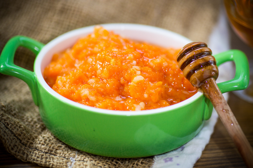 Boiled sweet pumpkin porridge with honey in a plate