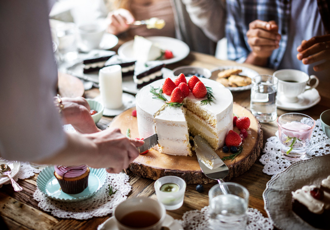 Friends Gathering Together on Tea Party Eating Cakes Enjoyment h