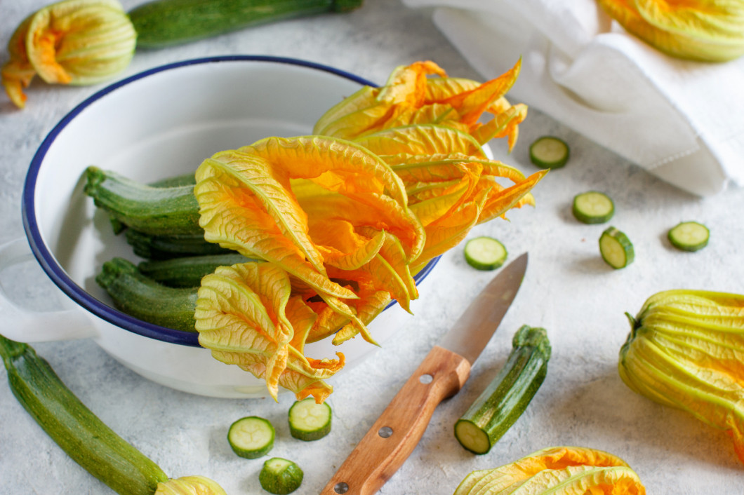 Young Zucchini With Flowers