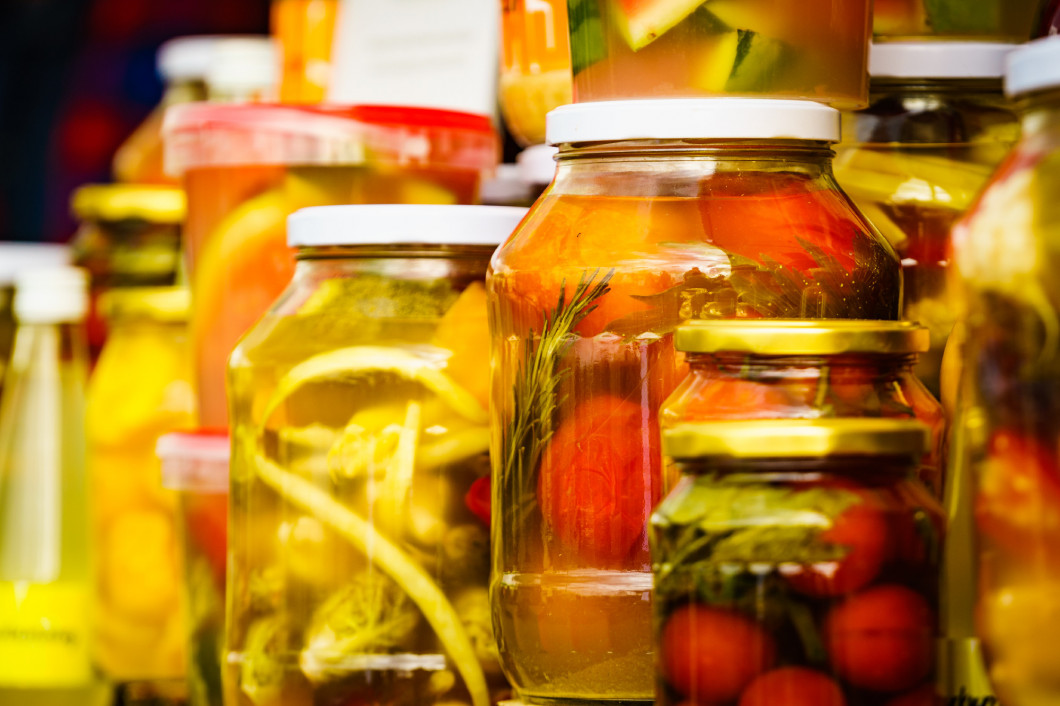 Jars with pickled vegetables