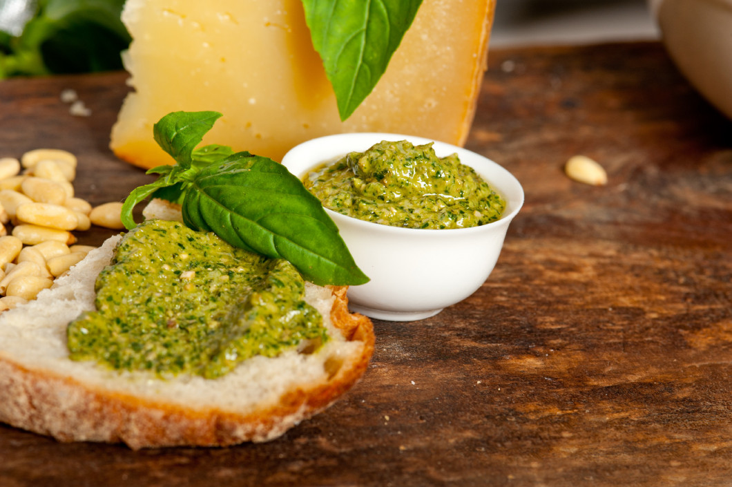 Italian basil pesto bruschetta ingredients