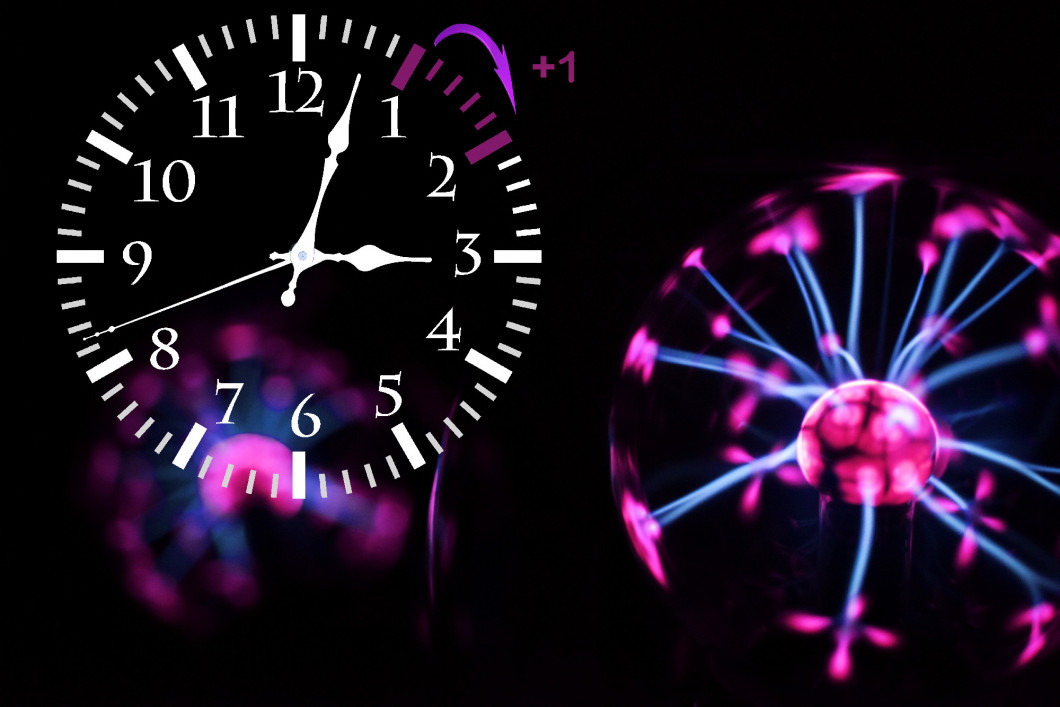 Daylight Saving Time. DST. Wall Clock going to winter time. Turn time forward.