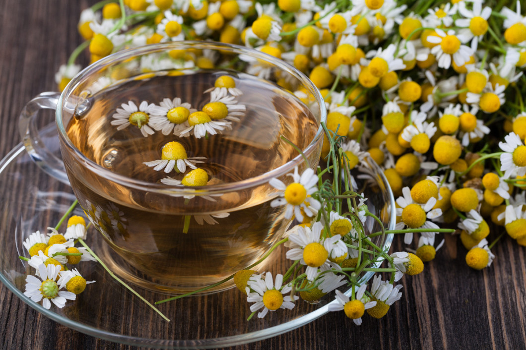 Cup of medicinal chamomile tea