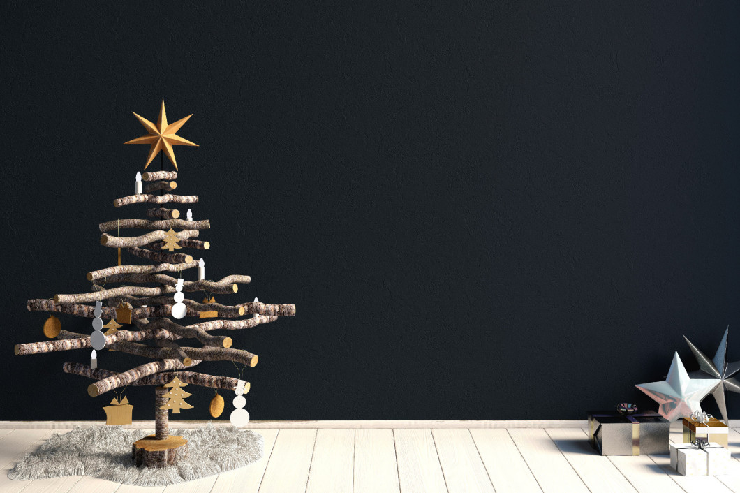 Modern minimalistic Christmas interior, Scandinavian style. 3D i