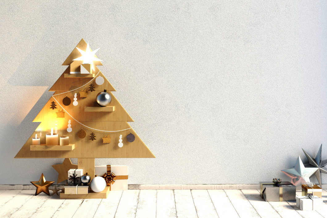 Modern minimalistic Christmas interior, Scandinavian style. 3D i