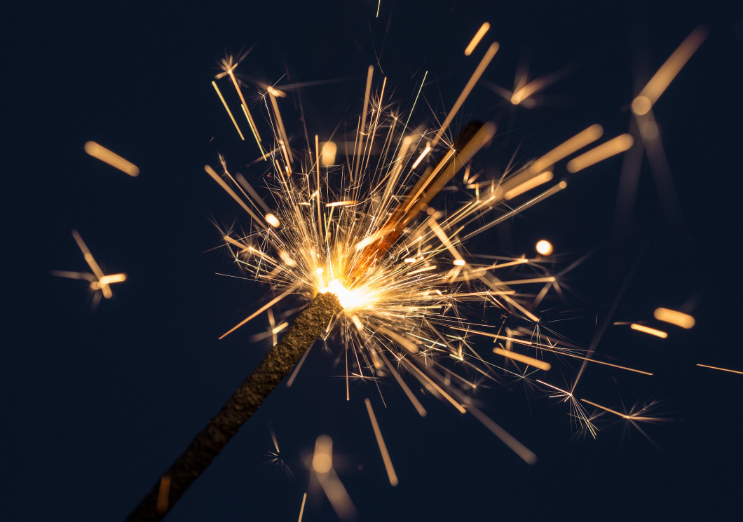 sparks of pyrotechnics close up