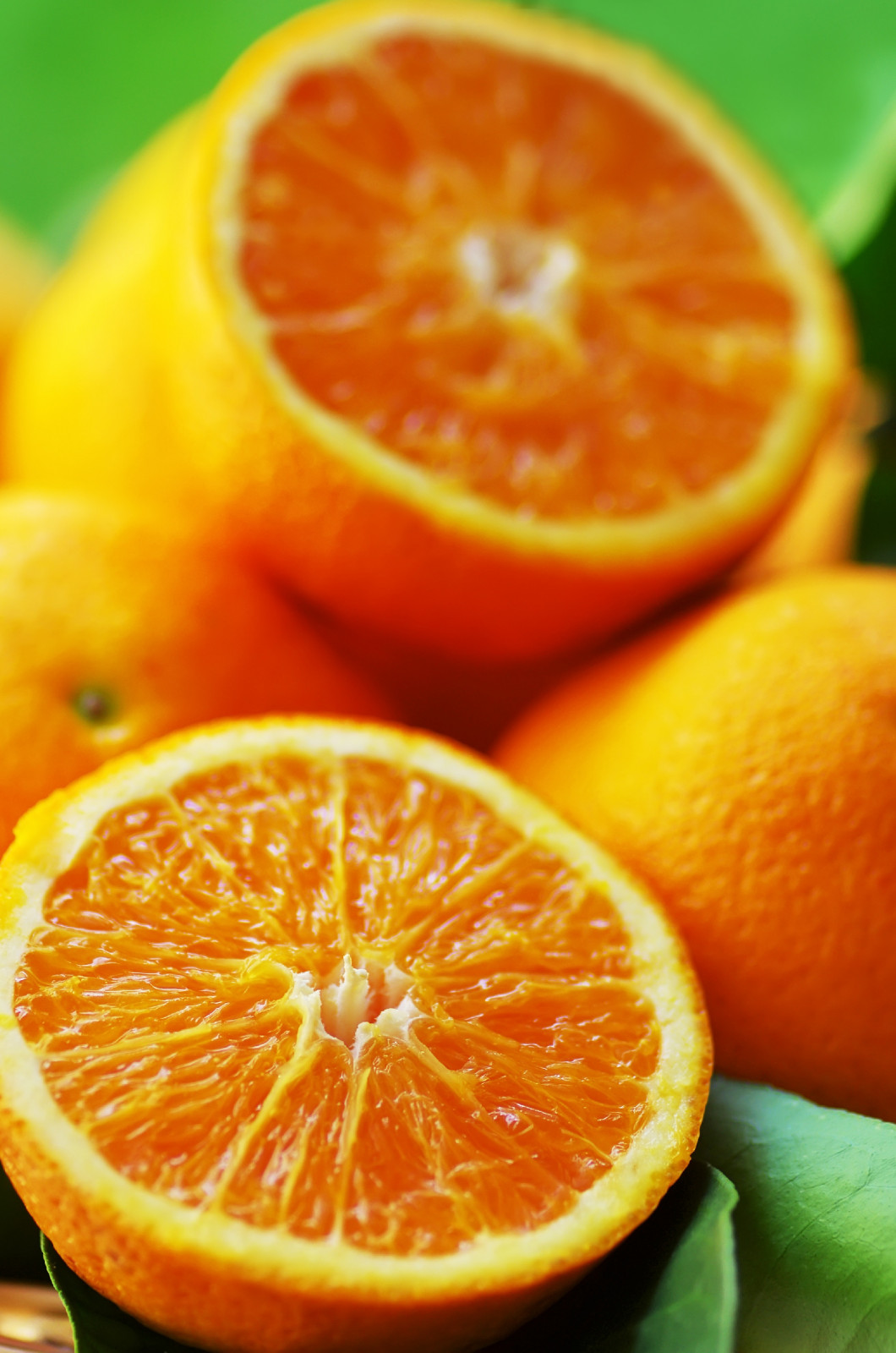 Fresh sliced orange slices close-up on basket