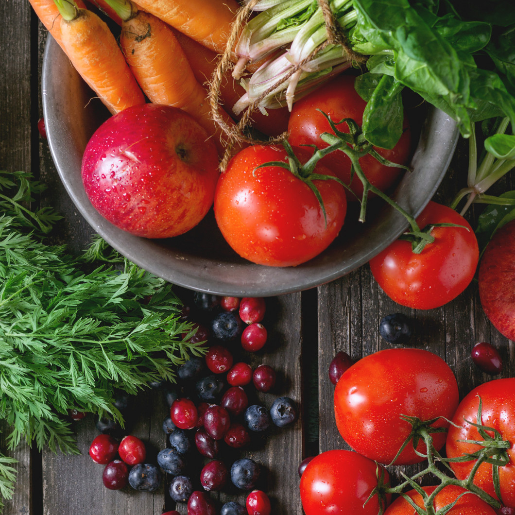 Mix of fruits, vegetables and berries