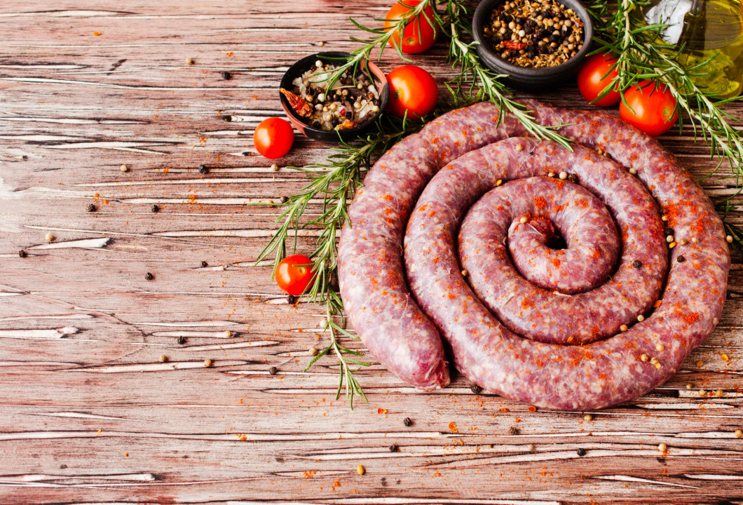 raw beef sausages, selective focus