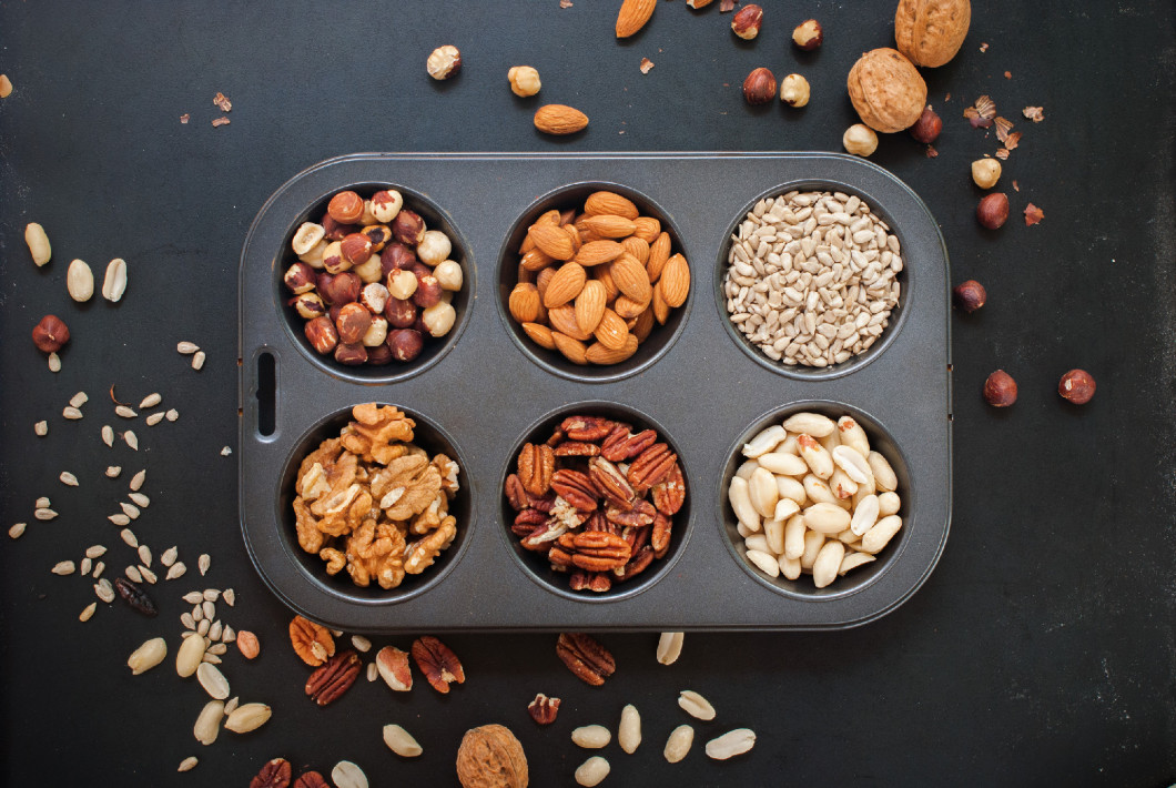 Assortment Nuts in Pastry Mold Top view Healthy