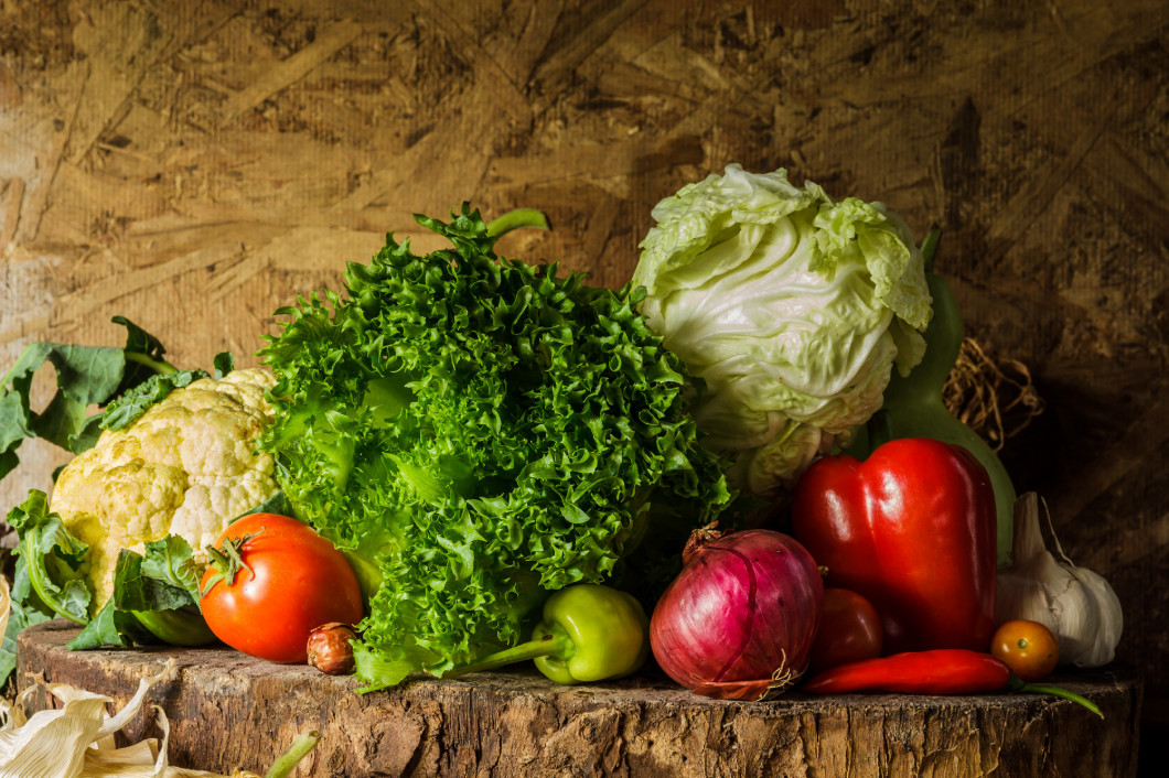 still life  Vegetables, Herbs and Fruit.