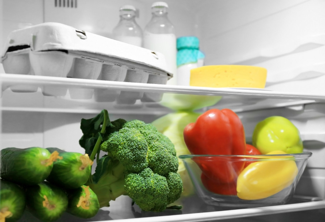 Refrigerator with fresh products, closeup�