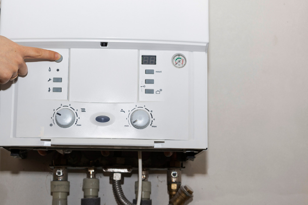 Control panel of the gas boiler for hot water and heating.