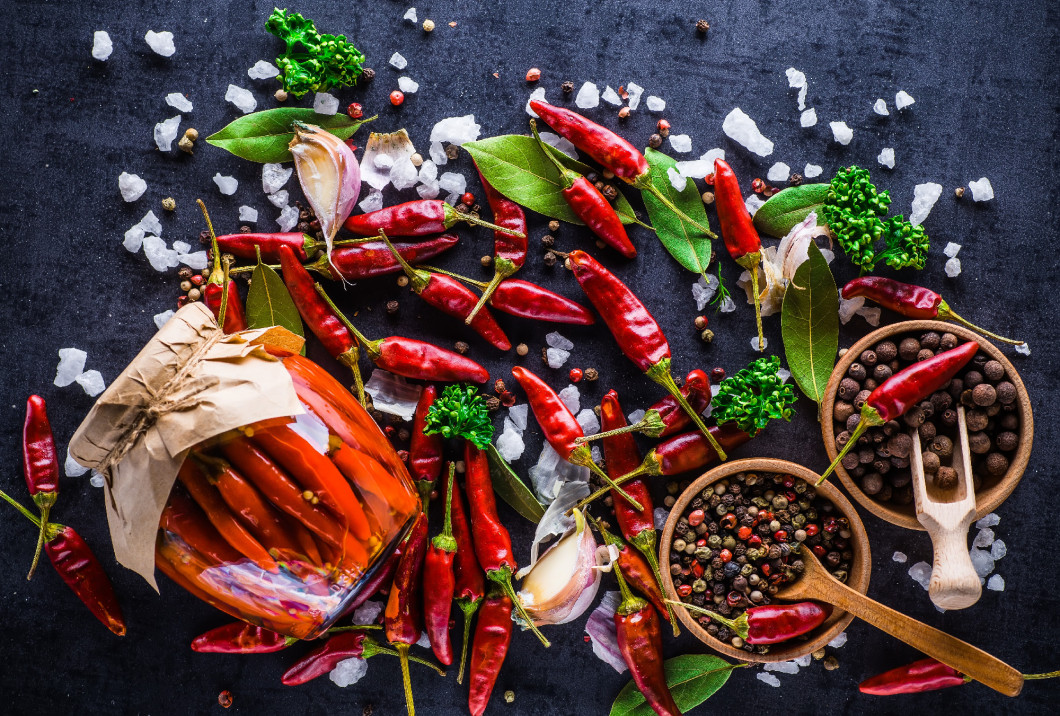 Chili peppers on a black background