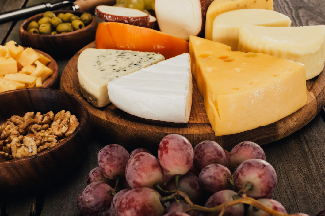 cheese on wooden board