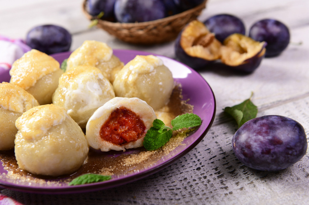 Homemade dumplings stuffed with plums