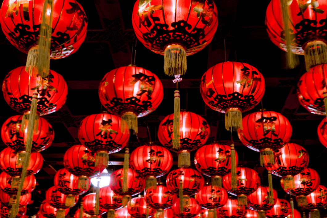 Chinese lanterns during new year festival blur background