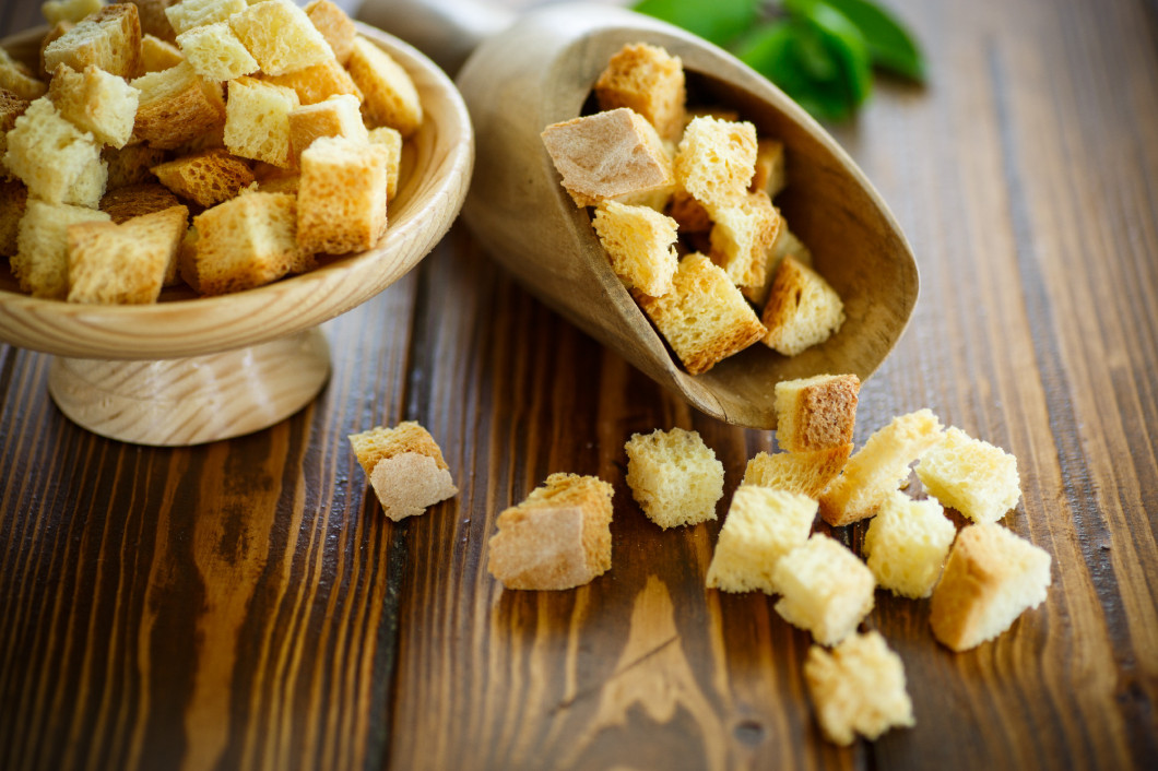 fried croutons of homemade bread