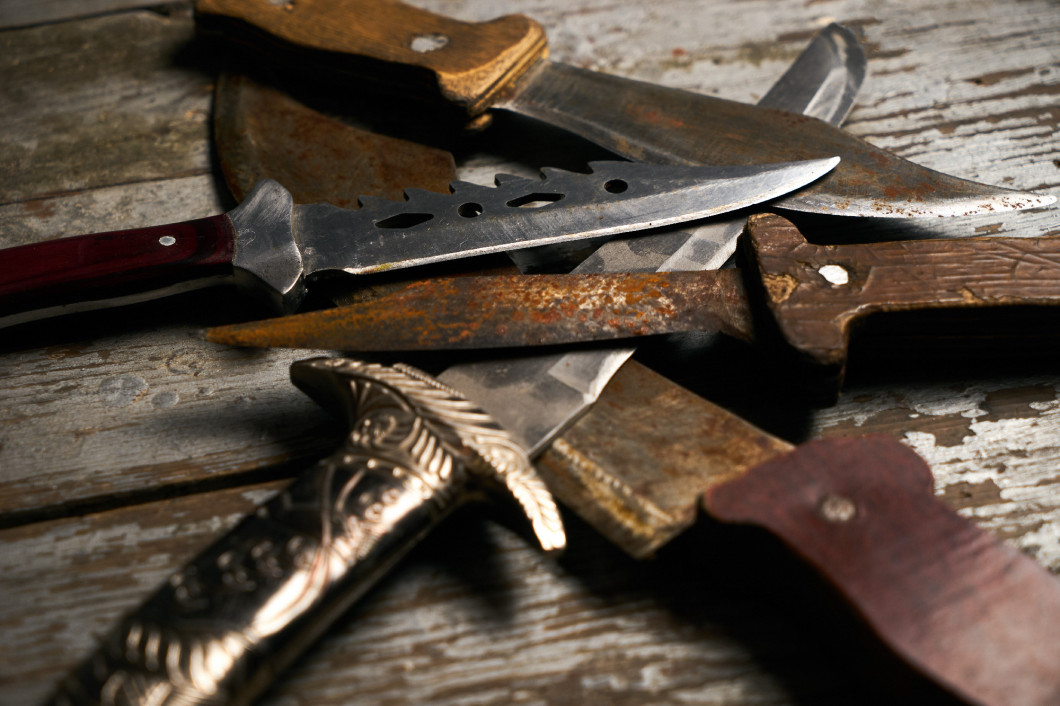 Set of old hunting handmade knives