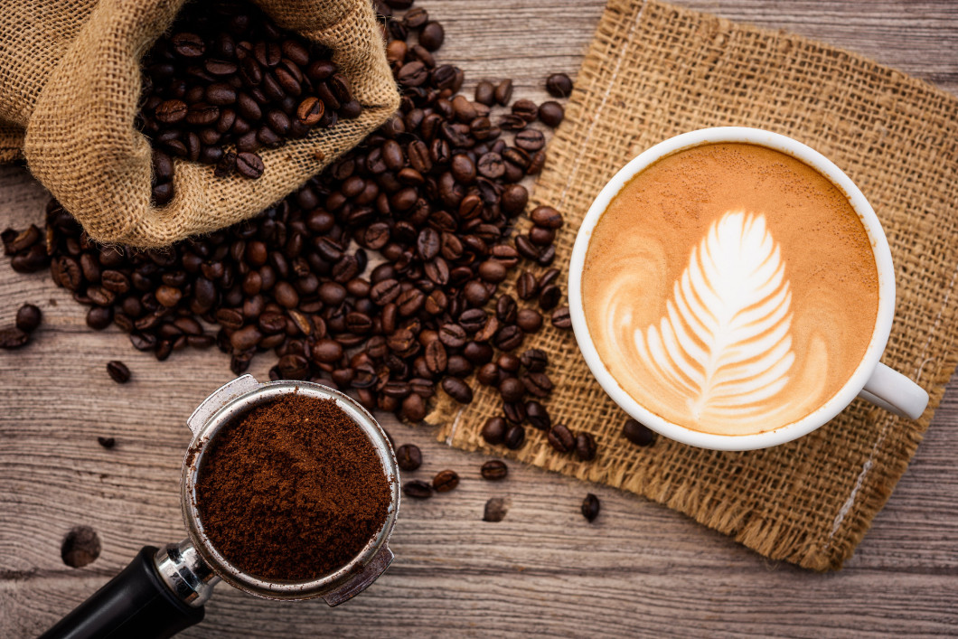 coffee latte art with coffee beans