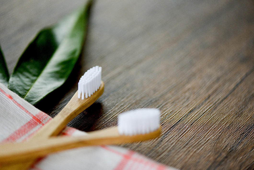 Zero waste Bathroom use less plastic concept / bamboo toothbrush