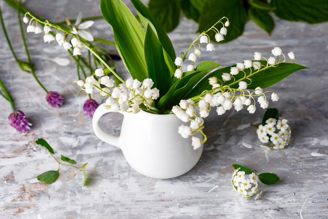 Bouquet spring white Lily of the valley.