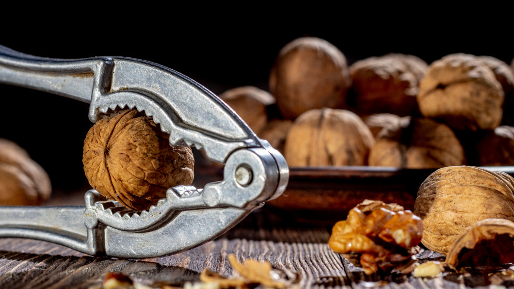 Shelled walnuts. On a wooden table. Top view