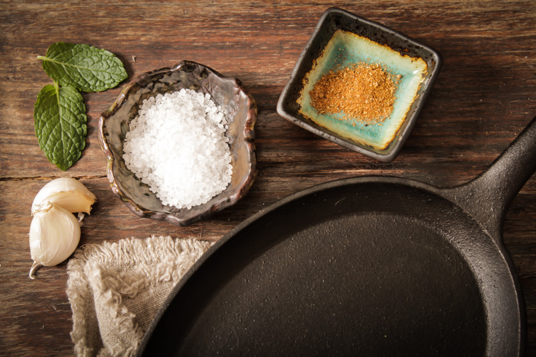 empty metal pan recipe with salt and pepper