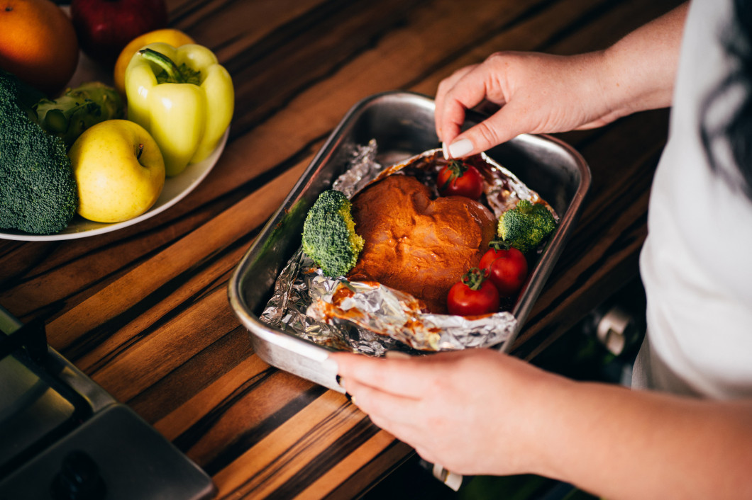 Woman cooking fat- free, no fry meals